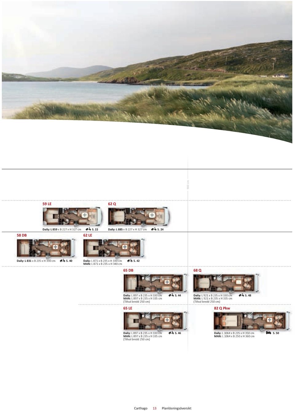 42 MAN: L 871 x B 235 x H 340 cm 65 DB 68 Q Daily: L 897 x B 235 x H 330 cm MAN: L 897 x B 235 x H 335 cm (Tillval bredd 250 cm) S.