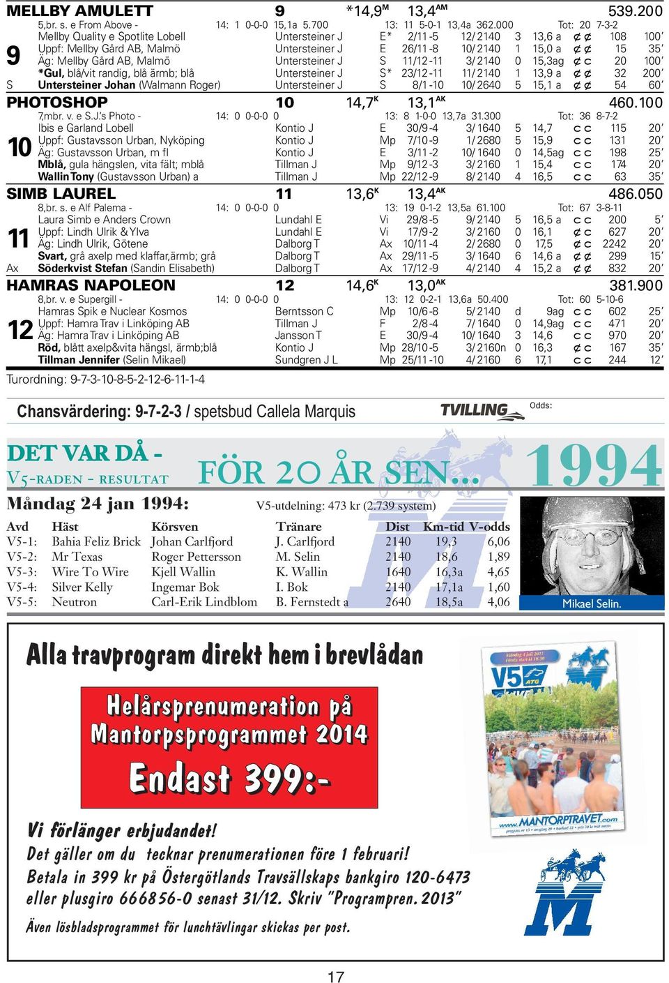 Gård AB, Malmö Untersteiner J S 11/12-11 3/ 2140 0 15,3ag xc 20 100 *Gul, blå/vit randig, blå ärmb; blå Untersteiner J S* 23/12-11 11/ 2140 1 13,9 a xx 32 200 S Untersteiner Johan (Walmann Roger)