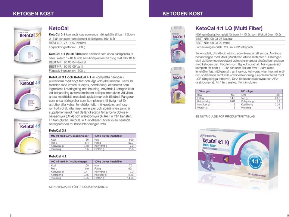 g KetoCal 3:1 och KetoCal 4:1 är kompletta näringar i pulverform med högt fett och lågt kolhydratinnehåll.