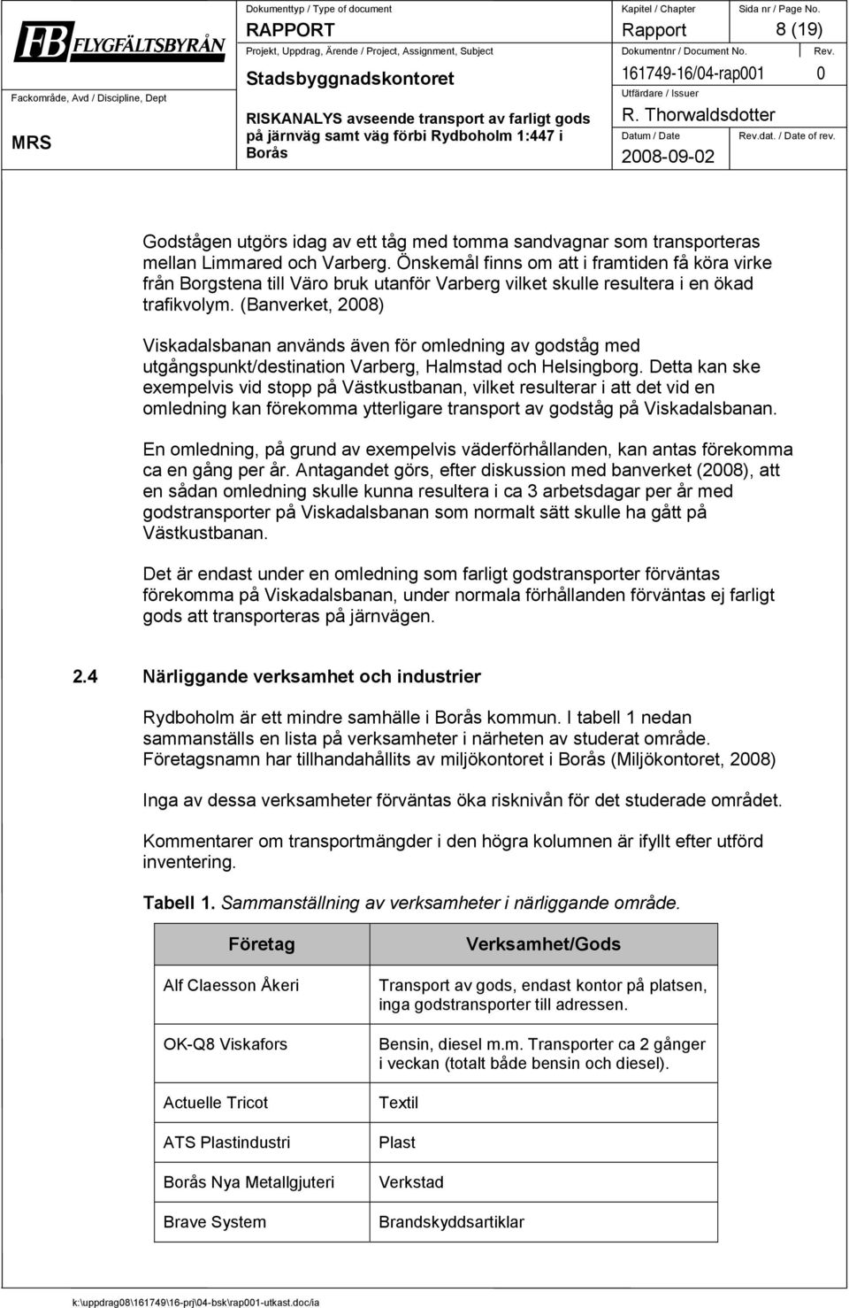 (Banverket, 2008) Viskadalsbanan används även för omledning av godståg med utgångspunkt/destination Varberg, Halmstad och Helsingborg.