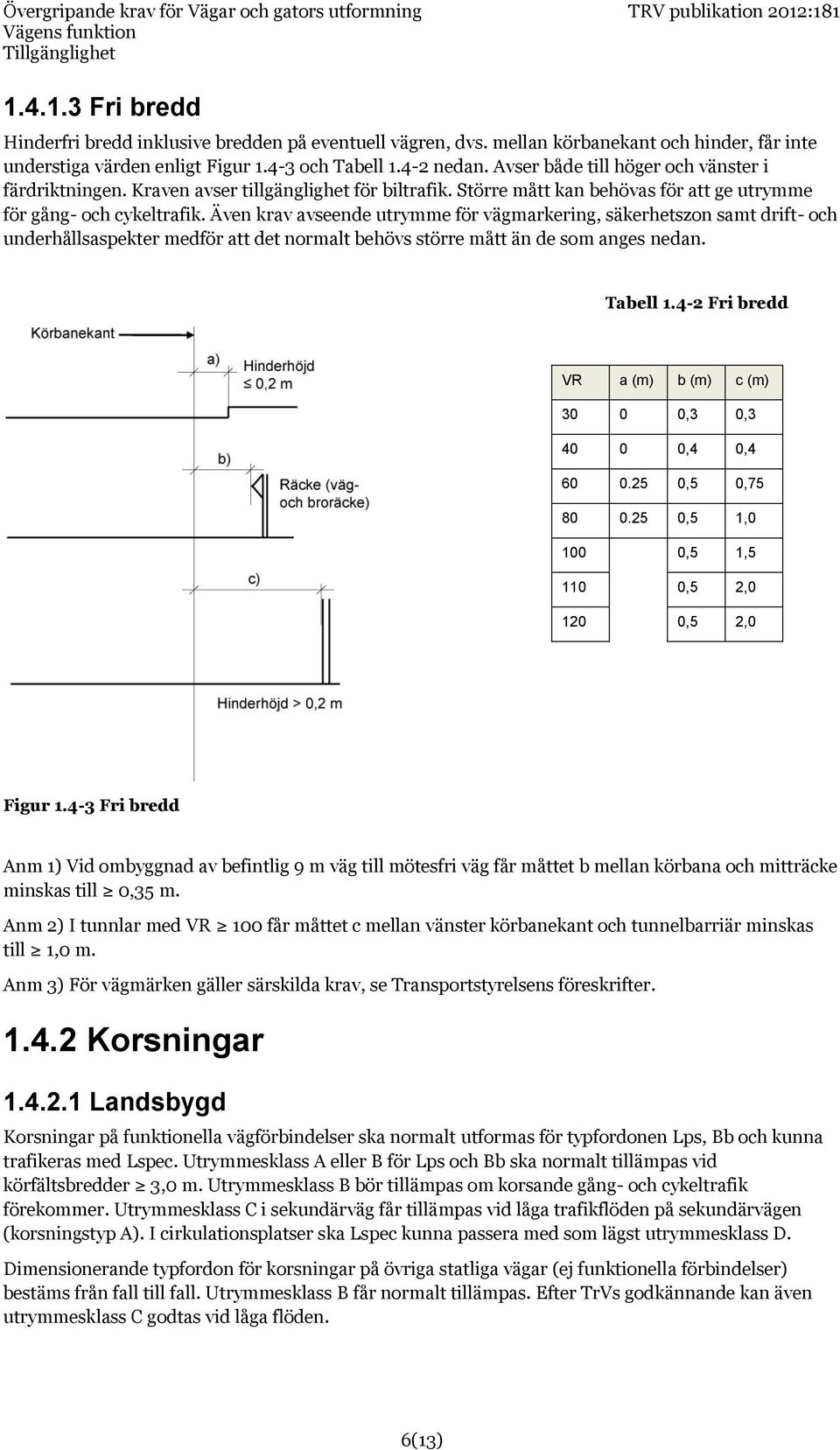 Även krav avseende utrymme för vägmarkering, säkerhetszon samt drift- och underhållsaspekter medför att det normalt behövs större mått än de som anges nedan. Tabell 1.