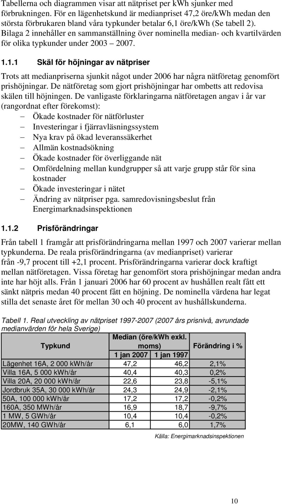 Bilaga 2 innehåller en sammanställning över nominella median- och kvartilvärden för olika typkunder under 2003 2007. 1.