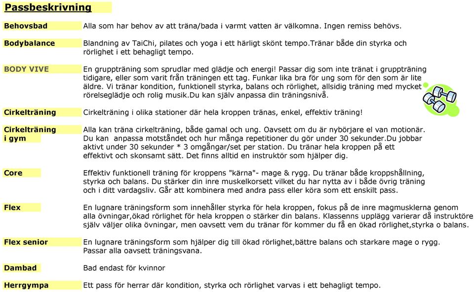 Passar dig som inte tränat i gruppträning tidigare, eller som varit från träningen ett tag. Funkar lika bra för ung som för den som är lite äldre.