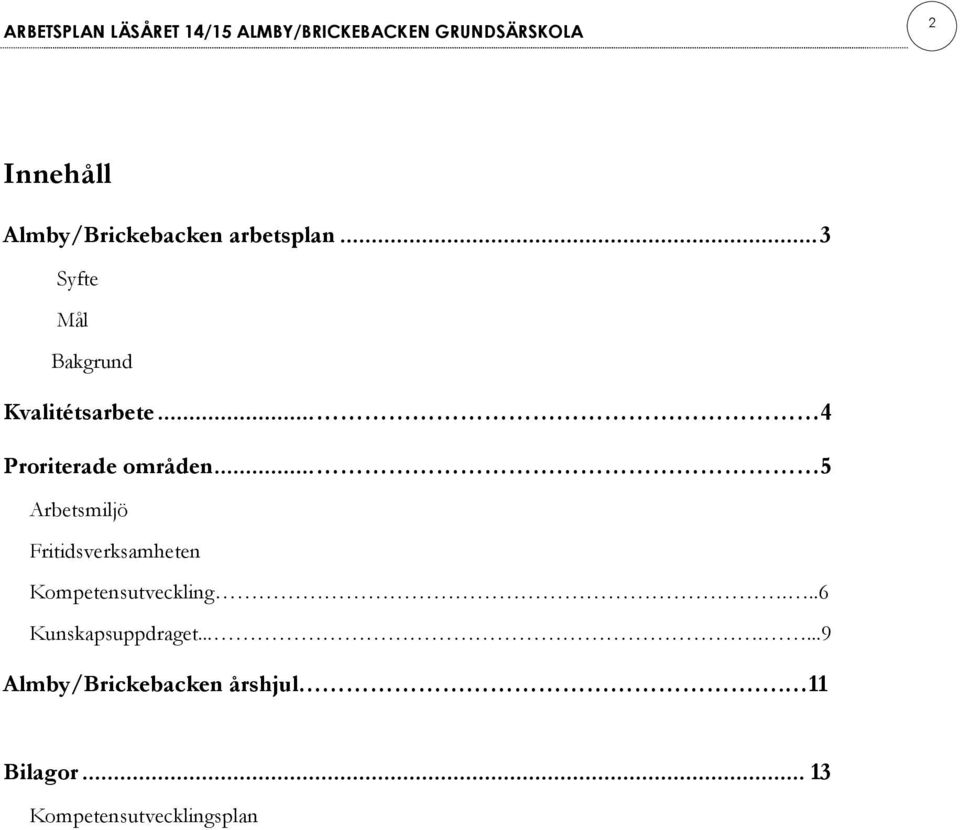 .. 5 Arbetsmiljö Fritidsverksamheten Kompetensutveckling.