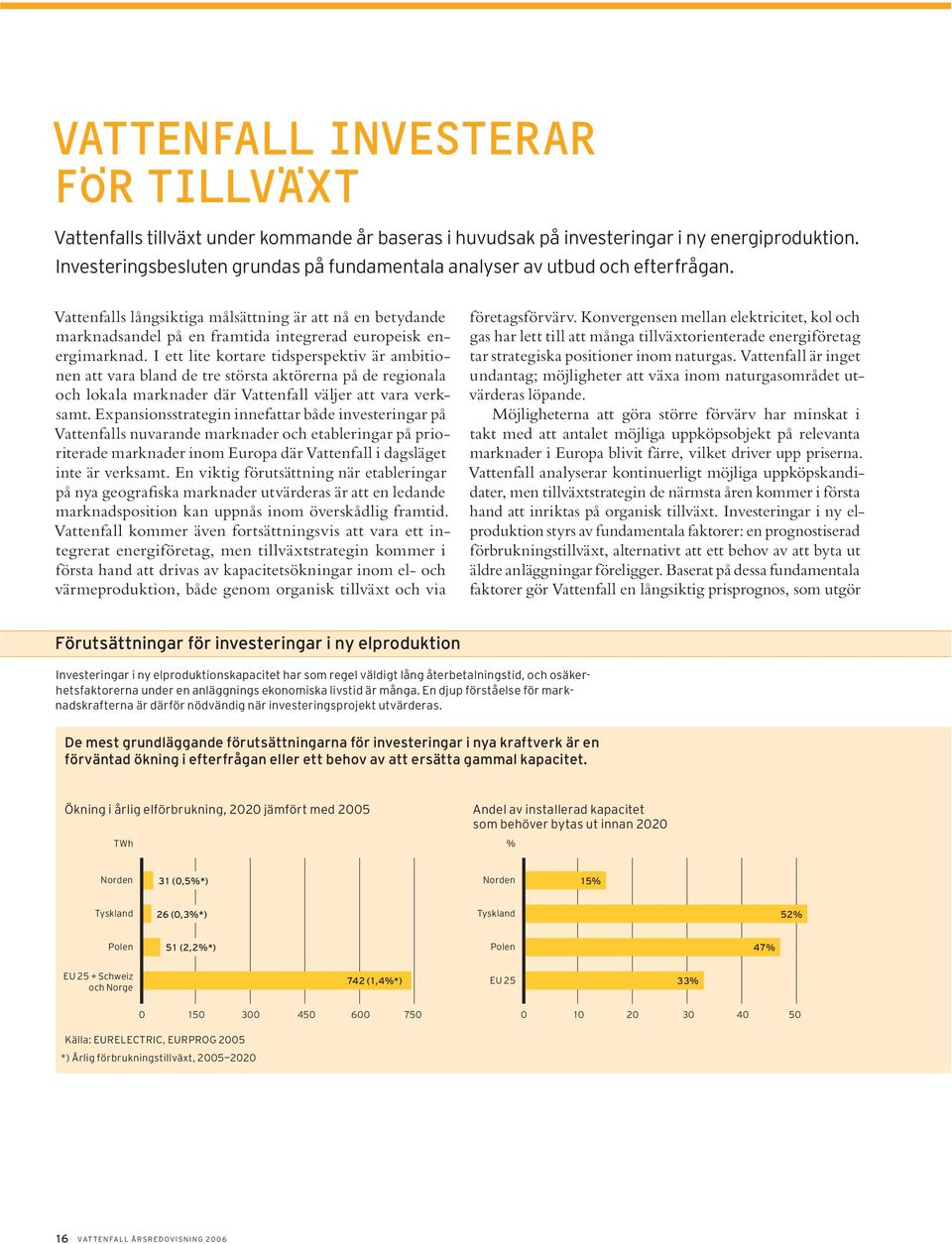 I ett lite kortare tidsperspektiv är ambitionen att vara bland de tre största aktörerna på de regionala och lokala marknader där Vattenfall väljer att vara verksamt.