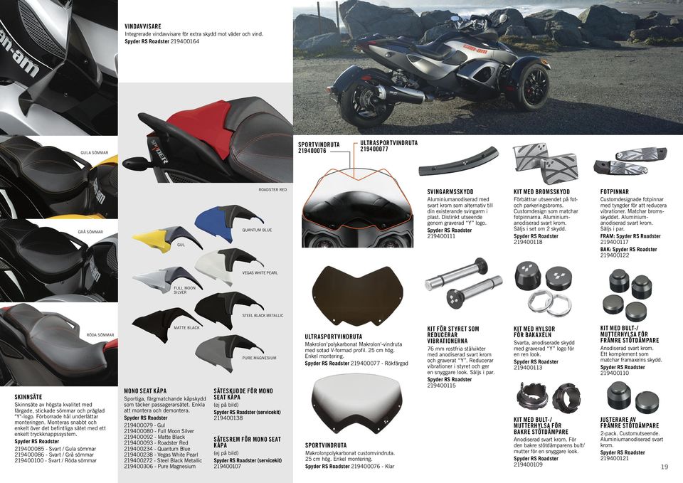 existerande svingarm i plast. Distinkt utseende genom graverad Y logo. 219400111 KIT MED BROMSSKYDD Förbättrar utseendet på fotoch parkeringsbroms. Customdesign som matchar fotpinnarna.