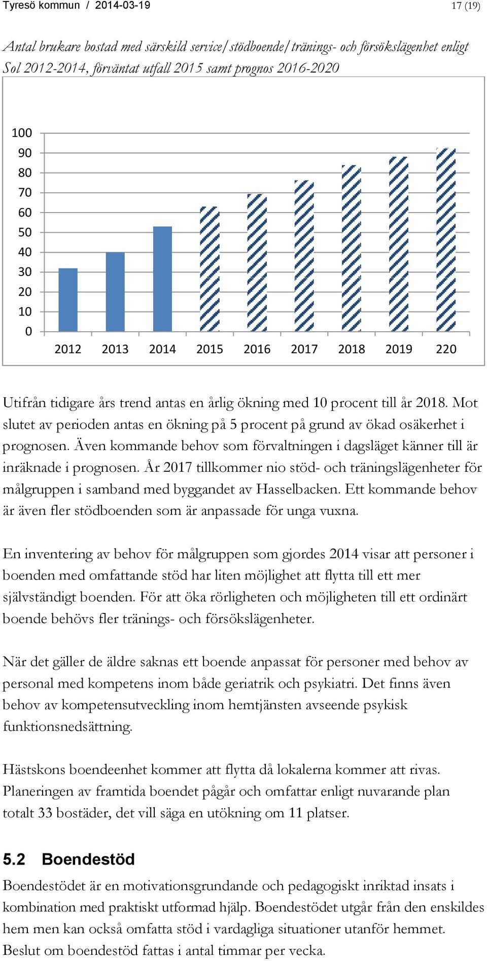 Mot slutet av perioden antas en ökning på 5 procent på grund av ökad osäkerhet i prognosen. Även kommande behov som förvaltningen i dagsläget känner till är inräknade i prognosen.