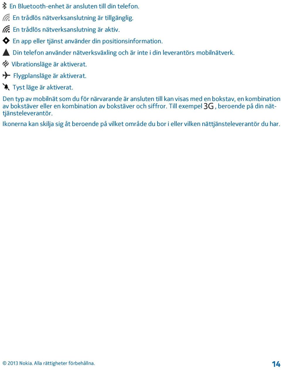 Flygplansläge är aktiverat. Tyst läge är aktiverat.