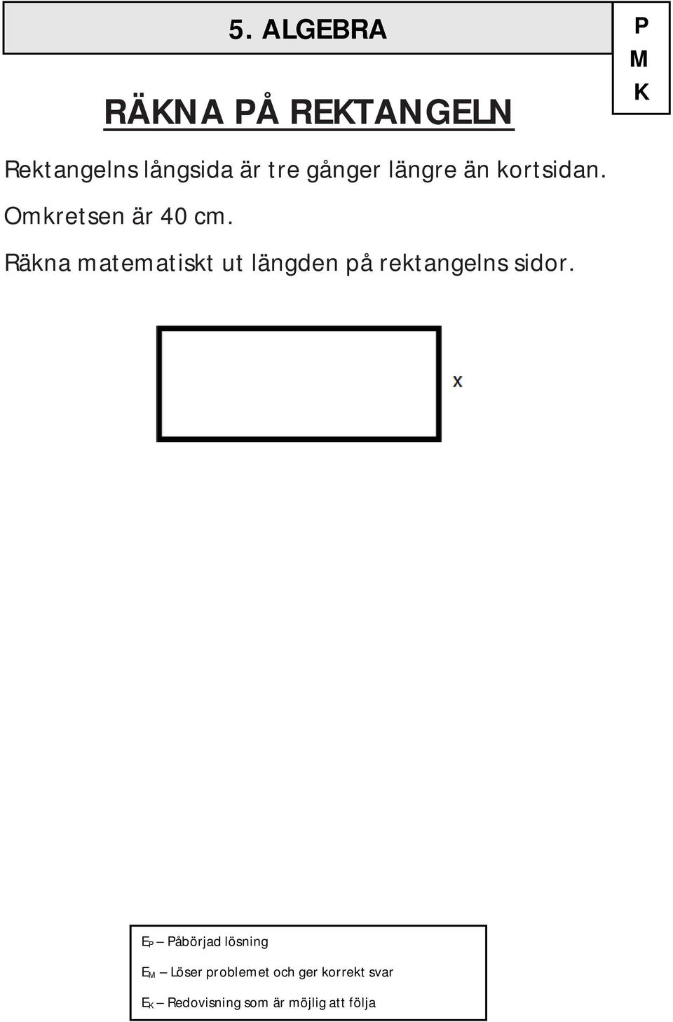 ALGEBRA P M Räkna matematiskt ut längden på rektangelns sidor.