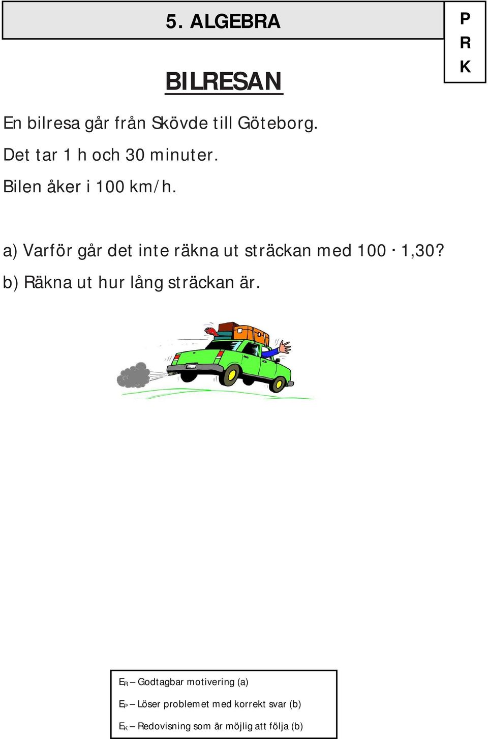 ALGEBRA P R a) Varför går det inte räkna ut sträckan med 100 1,30?