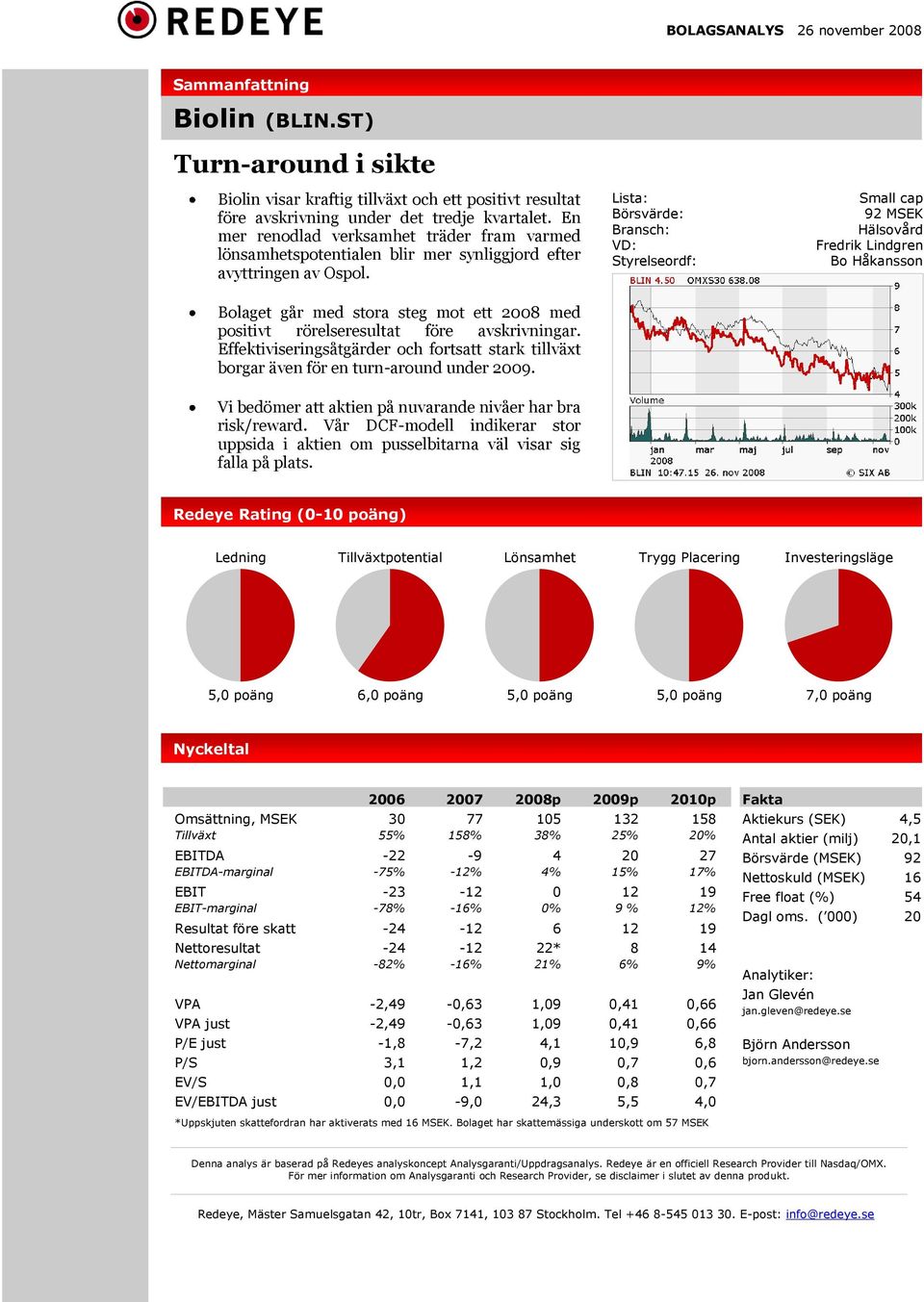 Bolaget går med stora steg mot ett 2008 med positivt rörelseresultat före avskrivningar. Effektiviseringsåtgärder och fortsatt stark tillväxt borgar även för en turn-around under 2009.