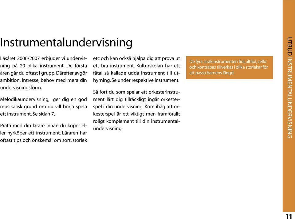 Prata med din lärare innan du köper eller hyrköper ett instrument. Läraren har oftast tips och önskemål om sort, storlek etc och kan också hjälpa dig att prova ut ett bra instrument.