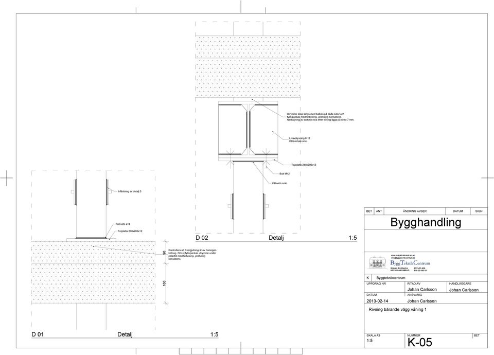 Livavstyvning t=12 Kälsvetsas a=4 Topplatta 240x200x12 Bult M12 Kälsvets a=4 Infästning se detalj 3 Kälsvets a=4