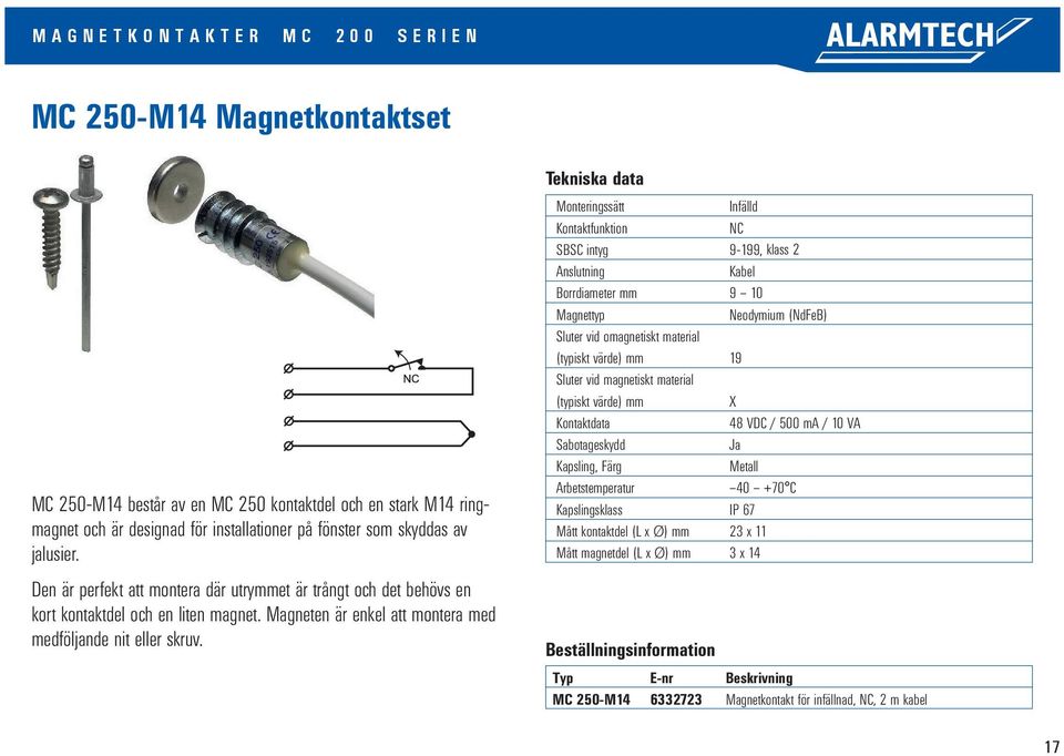 Magneten är enkel att montera med medföljande nit eller skruv.