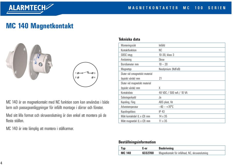 Infälld SBSC intyg 10-30, klass 3 Skruv Borrdiameter mm 19 20 Magnettyp Neodymium (NdFeB) (typiskt värde) mm 22 21 (typiskt värde) mm X ABS plast, Vit