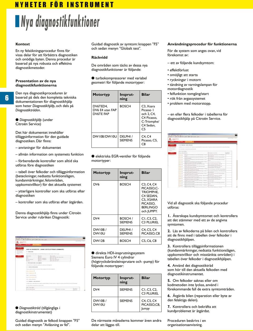 Presentation av de nya diagnostikfunktionerna Den nya diagnostikproceduren är baserad på dels den kompletta tekniska dokumentationen för diagnostikhjälp som heter Diagnostikhjälp, och dels på