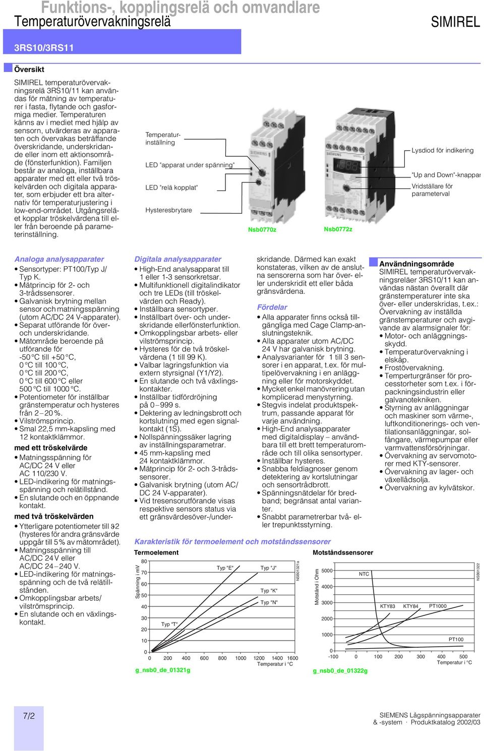 Familjen består av analoga, inställbara apparater med ett eller två tröskelvärden och digitala apparater, som erbjuder ett bra alternativ för temperaturjustering i low-end-området.