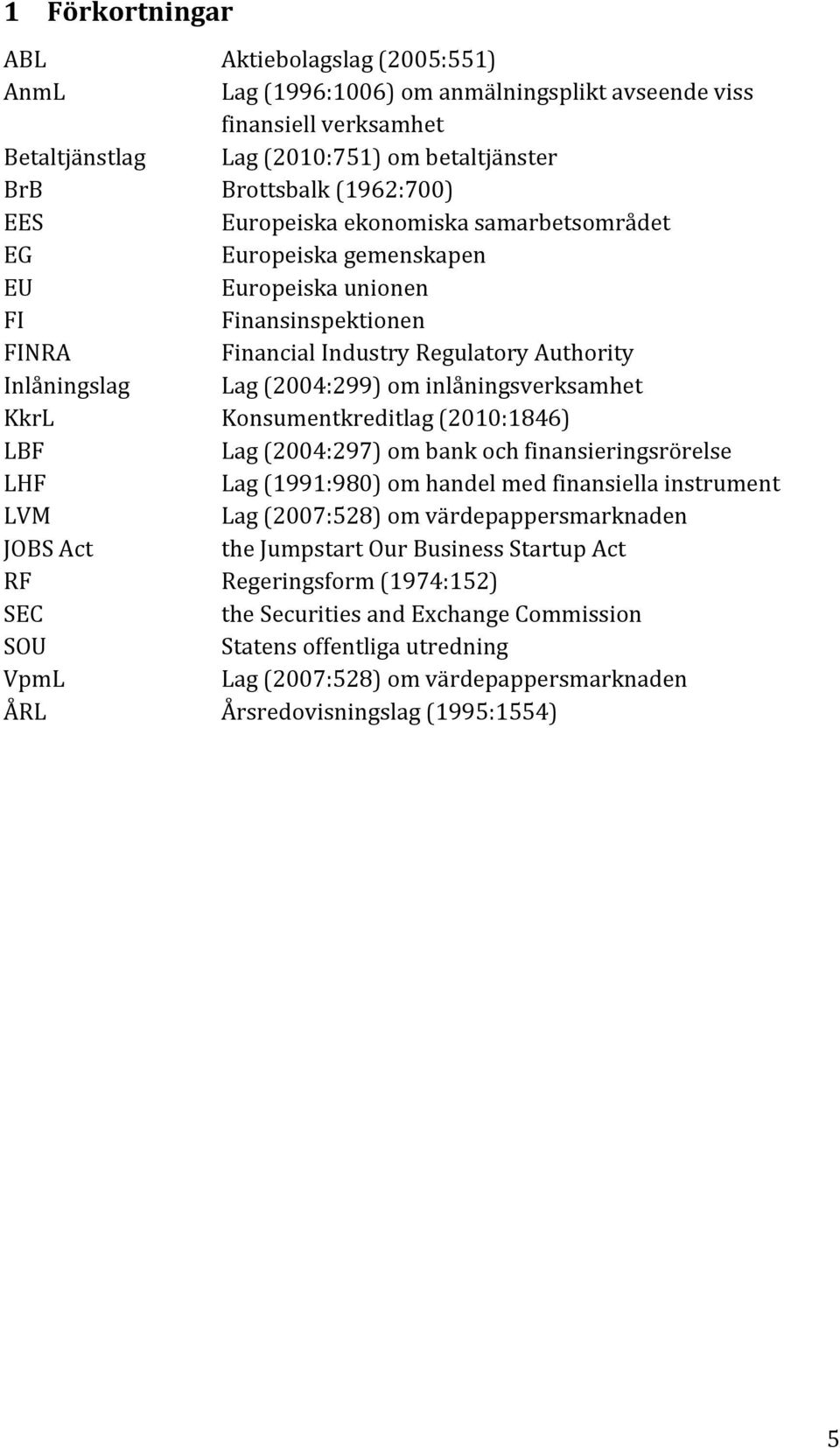 Regulatory Authority Lag (2004:299) om inlåningsverksamhet Konsumentkreditlag (2010:1846) Lag (2004:297) om bank och finansieringsrörelse Lag (1991:980) om handel med finansiella instrument Lag