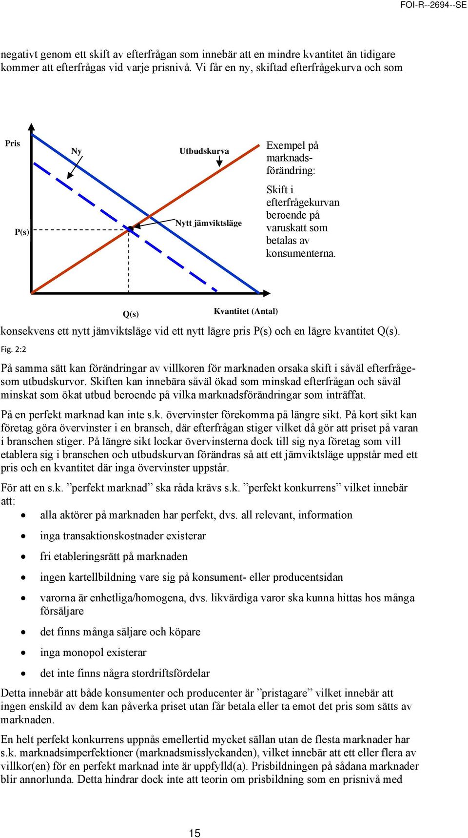 konsekvens ett nytt jämviktsläge vid ett nytt lägre pris P(s) och en lägre kvantitet Q(s). Fig.