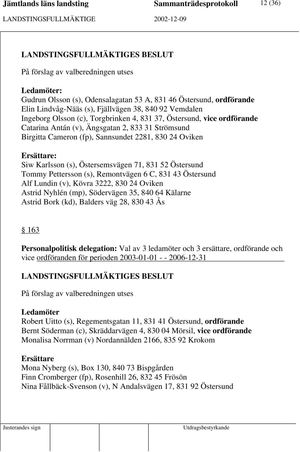 Östersund Tommy Pettersson (s), Remontvägen 6 C, 831 43 Östersund Alf Lundin (v), Kövra 3222, 830 24 Oviken Astrid Nyhlén (mp), Södervägen 35, 840 64 Kälarne Astrid Bork (kd), Balders väg 28, 830 43