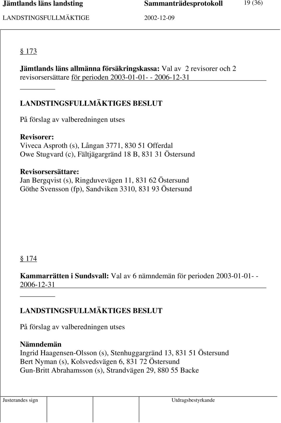 Ringduvevägen 11, 831 62 Östersund Göthe Svensson (fp), Sandviken 3310, 831 93 Östersund 174 Kammarrätten i Sundsvall: Val av 6 nämndemän för perioden 2003-01-01- -