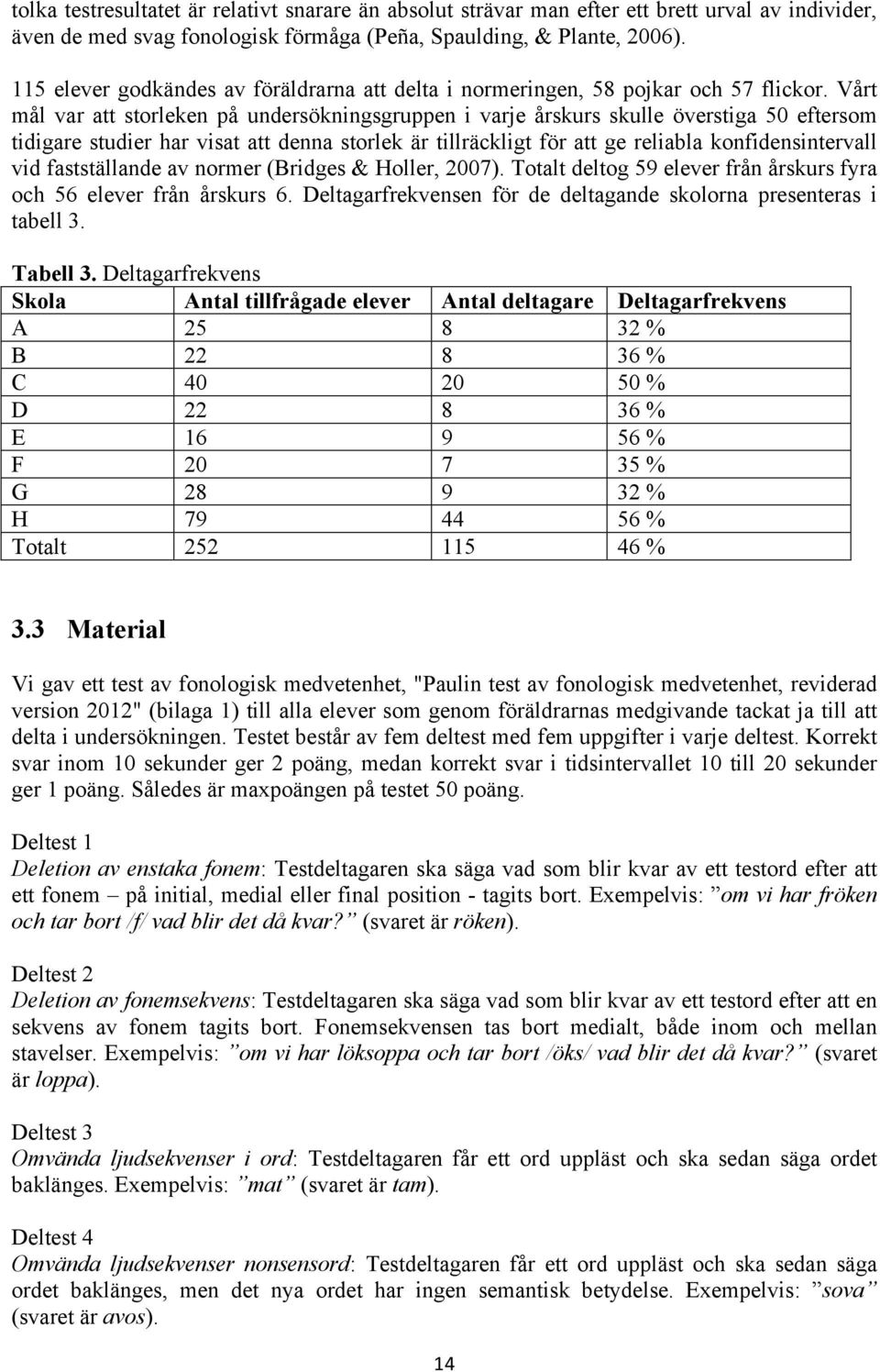 Vårt mål var att storleken på undersökningsgruppen i varje årskurs skulle överstiga 50 eftersom tidigare studier har visat att denna storlek är tillräckligt för att ge reliabla konfidensintervall vid