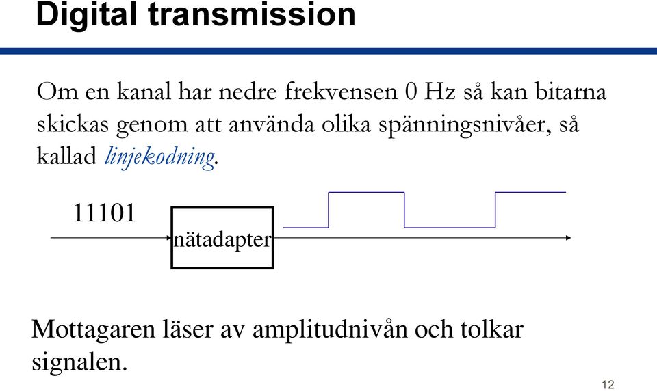 spänningsnivåer, så kallad linjekodning.