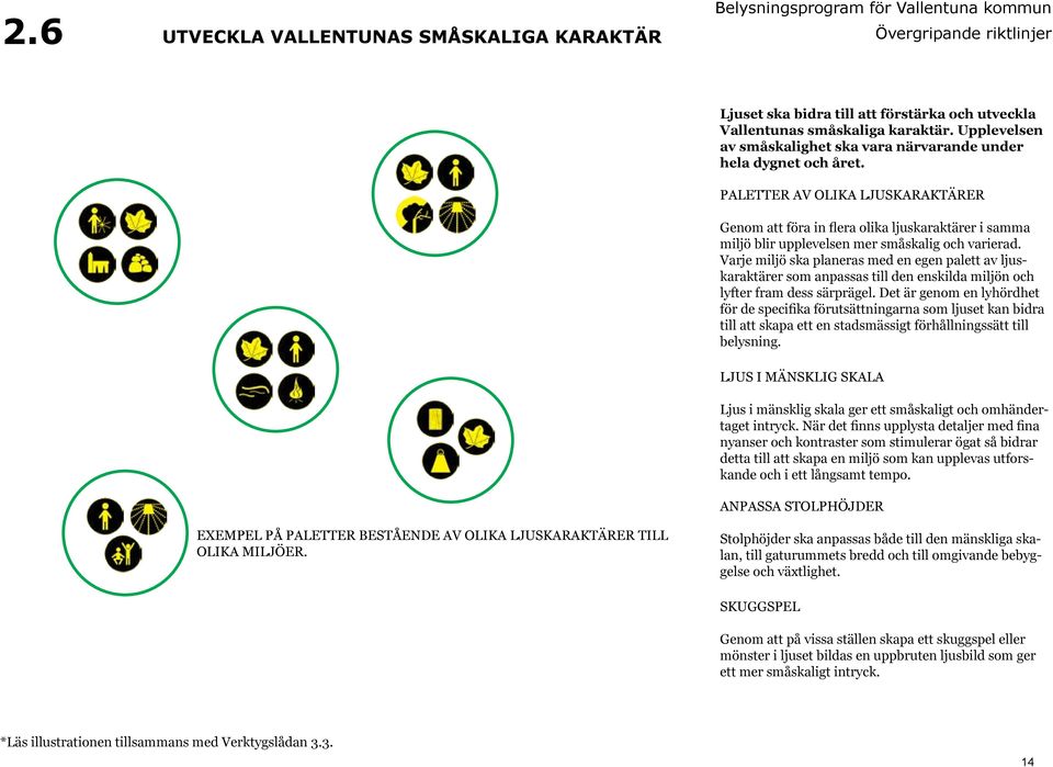 PALETTER AV OLIKA LJUSKARAKTÄRER Genom att föra in flera olika ljuskaraktärer i samma miljö blir upplevelsen mer småskalig och varierad.