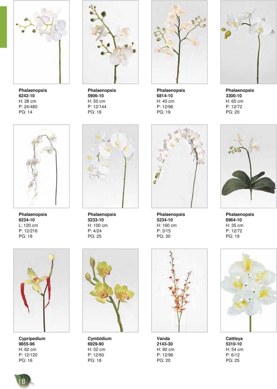 4/24 PG: 25 Phalaenopsis 5234-10 H: 160 cm P: 3/15 PG: 30 Phalaenopsis 6964-10 H: 35 cm P: 12/72 Cypripedium 9855-96 H: