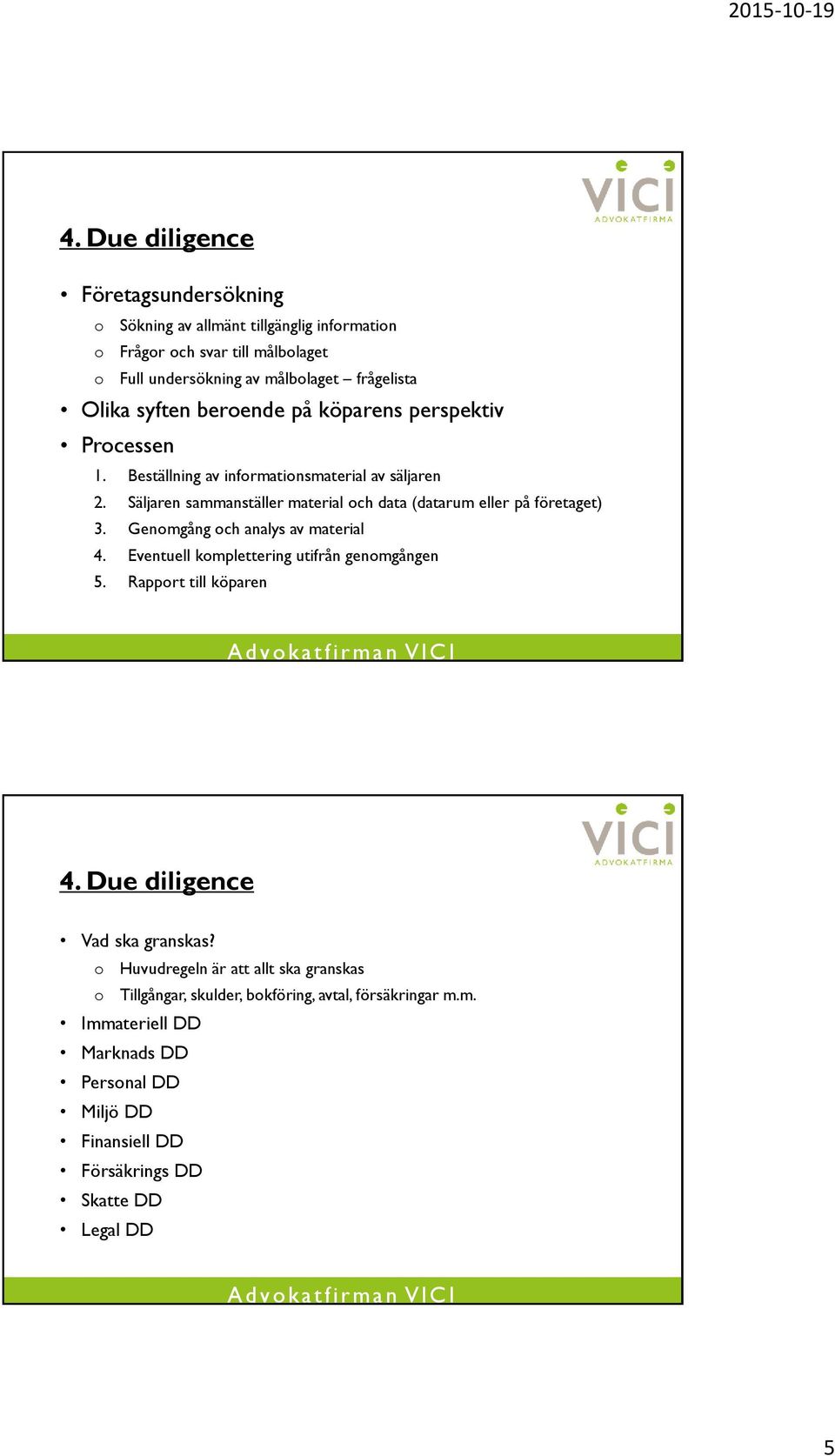 Säljaren sammanställer material och data (datarum eller på företaget) 3. Genomgång och analys av material 4. Eventuell komplettering utifrån genomgången 5.