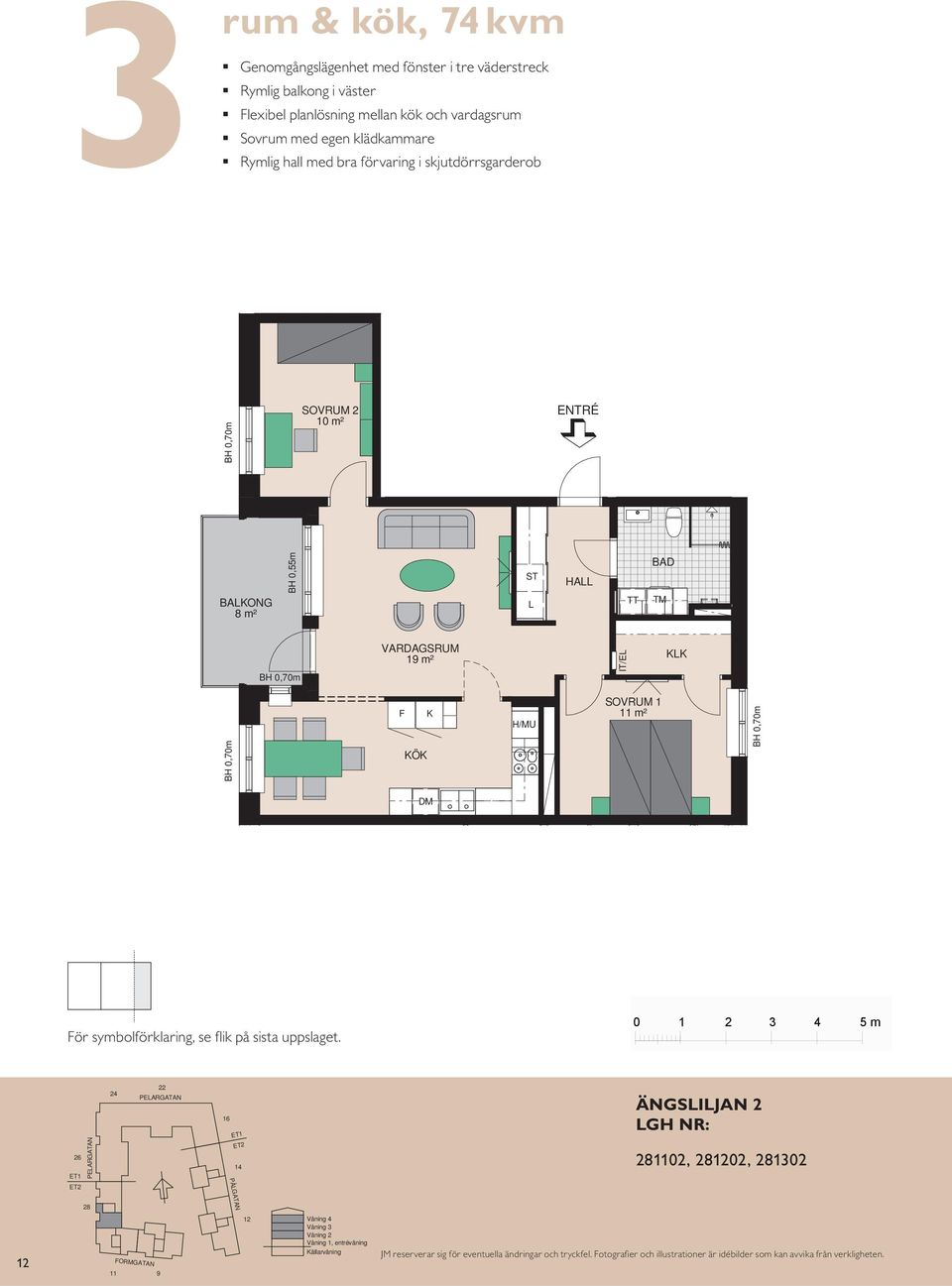 skjutdörrsgarderob SOVRUM 2 10 m² ENTRÉ BAKONG 8 m² HA TT TM 19 m² IT/E KK F KÖK K H/MU SOVRUM 1 11 m²