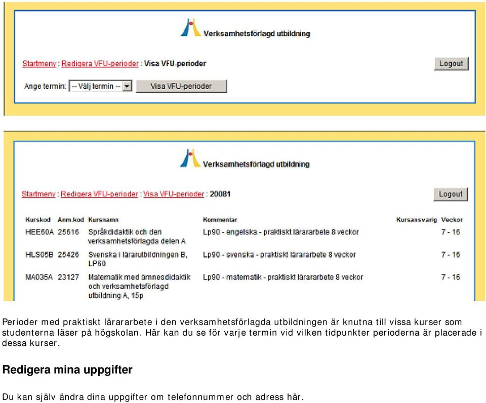 Här kan du se för varje termin vid vilken tidpunkter perioderna är placerade i