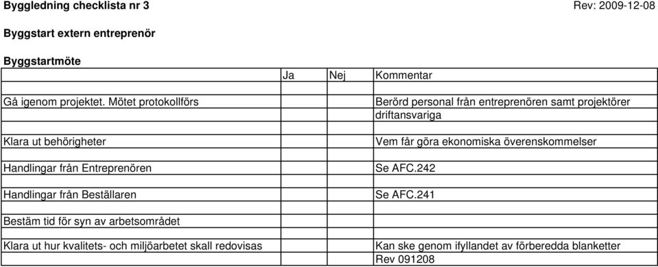 entreprenören samt projektörer driftansvariga Vem får göra ekonomiska överenskommelser Se AFC.242 Se AFC.