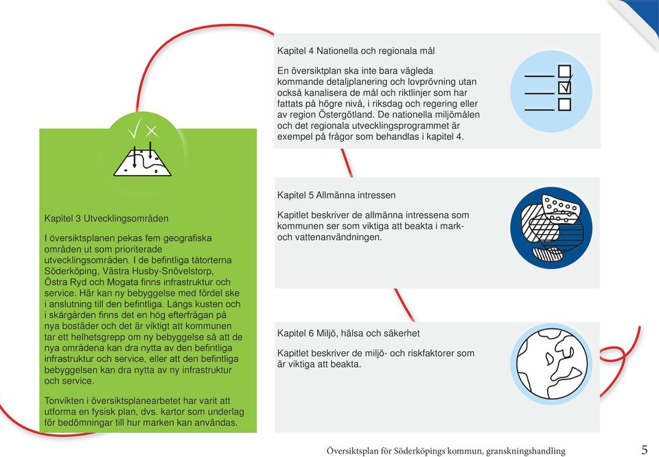 Kapitel 5 Allmänna intressen Kapitel 3 Utvecklingsområden I översiktsplanen pekas fem geografiska områden ut som prioriterade utvecklingsområden.