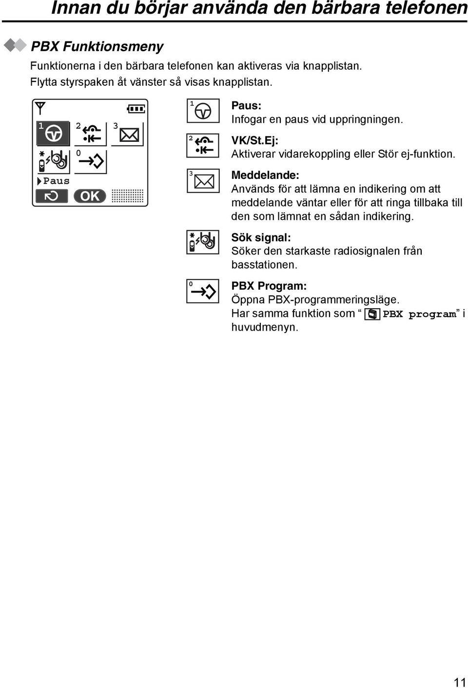 Ej: Aktiverar vidarekoppling eller Stör ej-funktion.