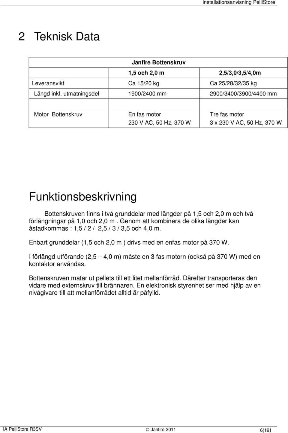 grunddelar med längder på 1,5 och 2,0 m och två förlängningar på 1,0 och 2,0 m. Genom att kombinera de olika längder kan åstadkommas : 1,5 / 2 / 2,5 / 3 / 3,5 och 4,0 m.