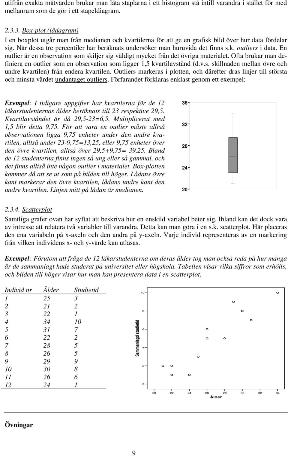 När dessa tre percentiler har beräknats undersöker man huruvida det finns s.k. outliers i data. En outlier är en observation som skiljer sig väldigt mycket från det övriga materialet.