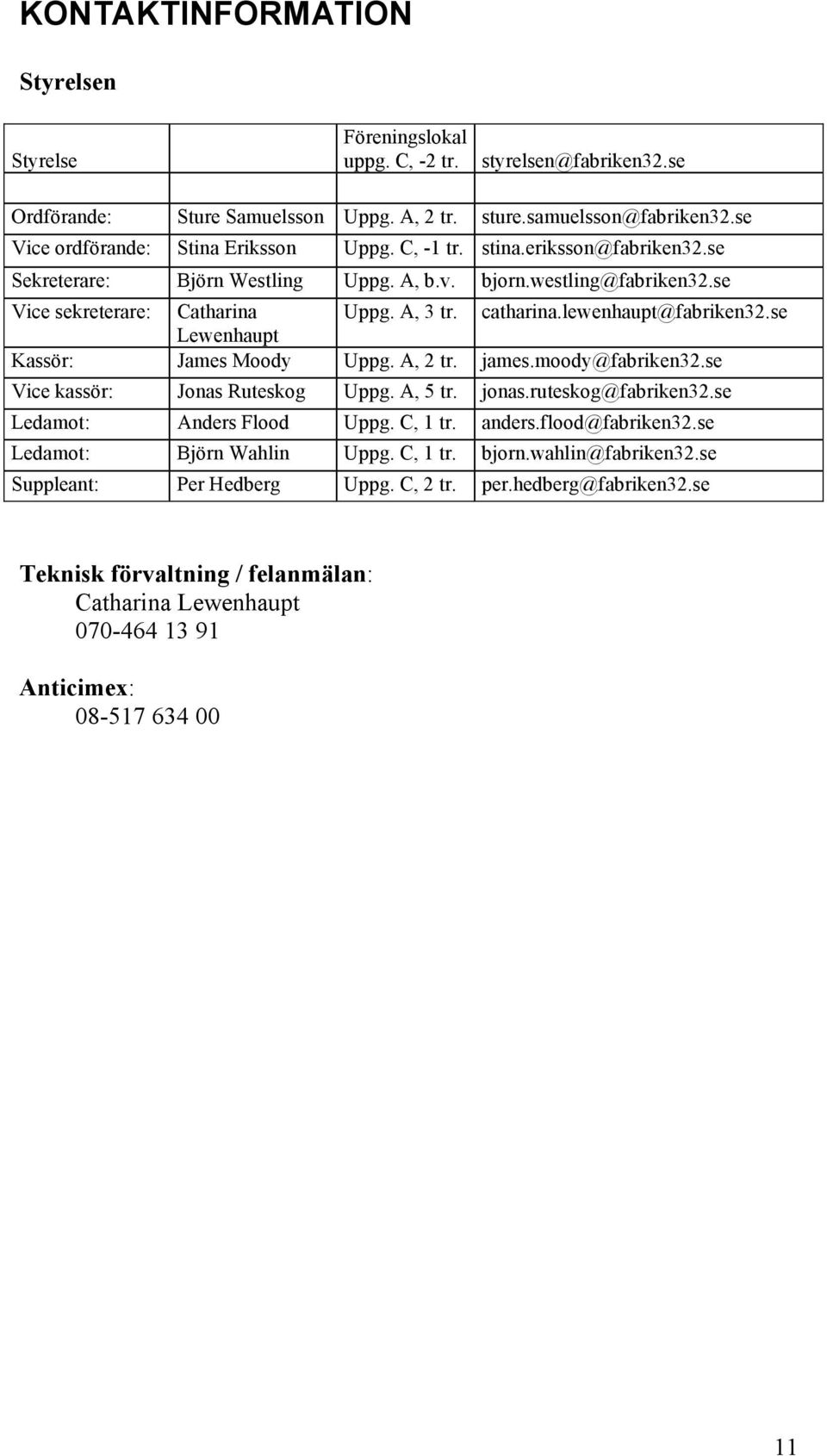 catharina.lewenhaupt@fabriken32.se Lewenhaupt Kassör: James Moody Uppg. A, 2 tr. james.moody@fabriken32.se Vice kassör: Jonas Ruteskog Uppg. A, 5 tr. jonas.ruteskog@fabriken32.