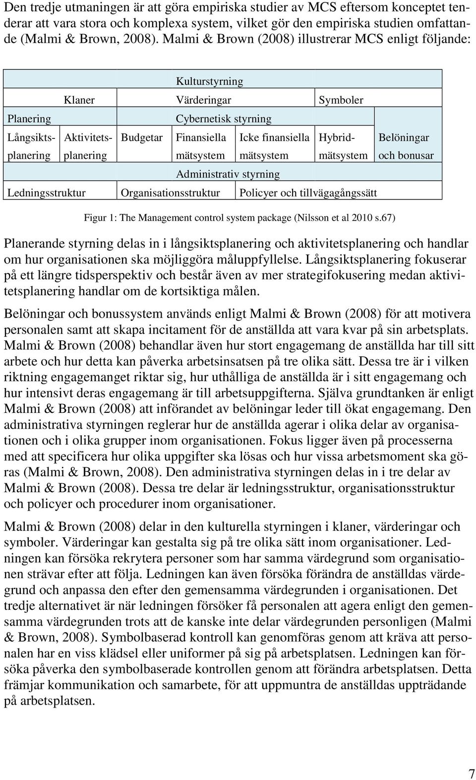 Belöningar planering planering mätsystem mätsystem mätsystem och bonusar Administrativ styrning Ledningsstruktur Organisationsstruktur Policyer och tillvägagångssätt Figur 1: The Management control