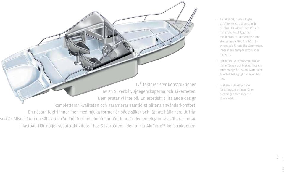 En estetiskt tilltalande design kompletterar kvaliteten och garanterar samtidigt båtens användarkomfort. En nästan fogfri innerliner med mjuka former är både säker och lätt att hålla ren.