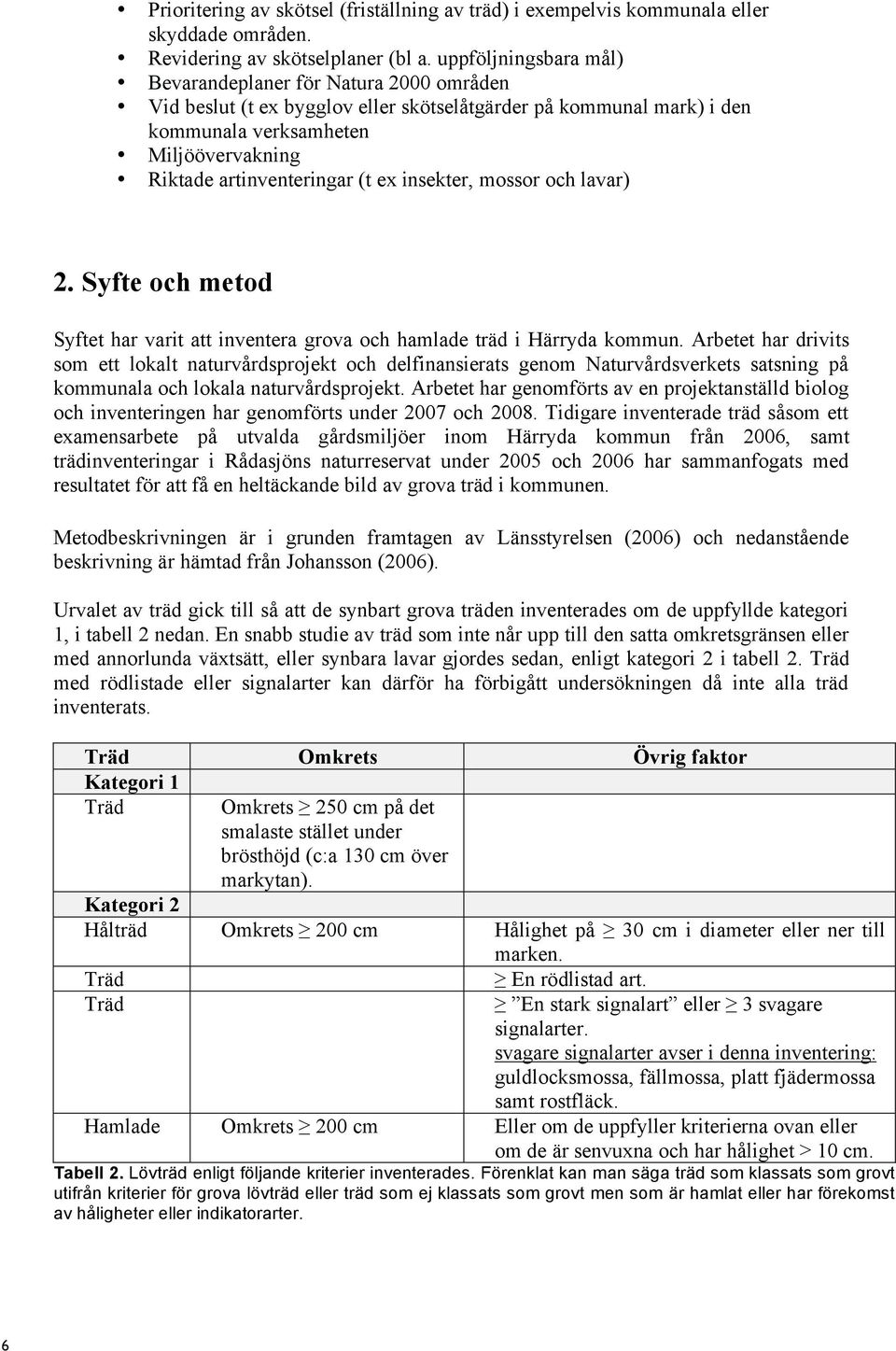 (t ex insekter, mossor och lavar) 2. Syfte och metod Syftet har varit att inventera grova och hamlade träd i Härryda kommun.