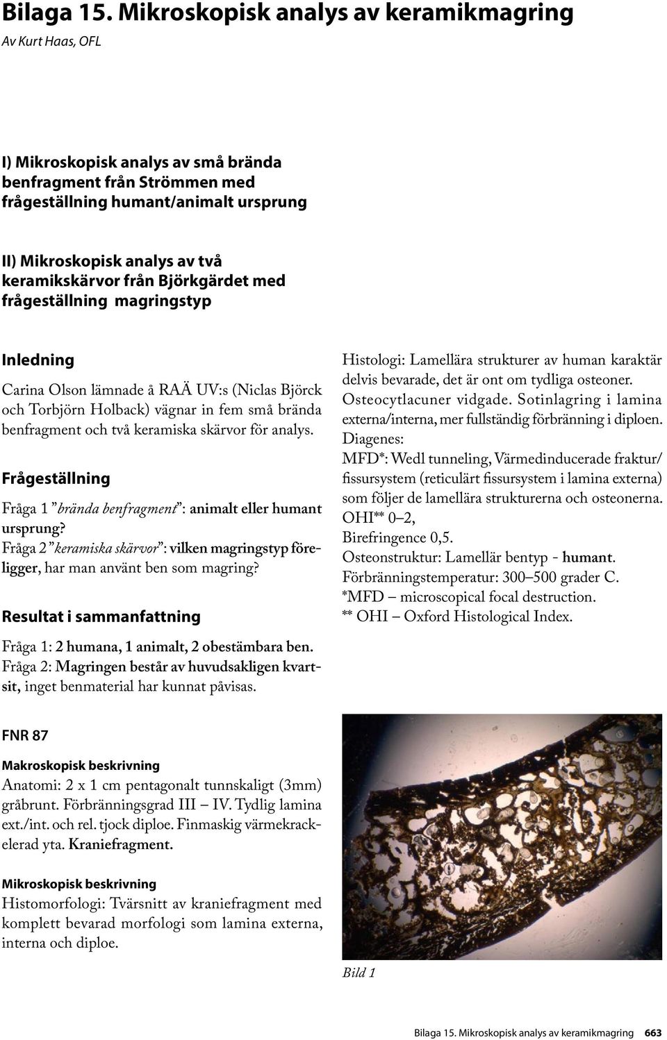 keramikskärvor från Björkgärdet med frågeställning magringstyp Inledning Carina Olson lämnade å RAÄ UV:s (Niclas Björck och Torbjörn Holback) vägnar in fem små brända benfragment och två keramiska