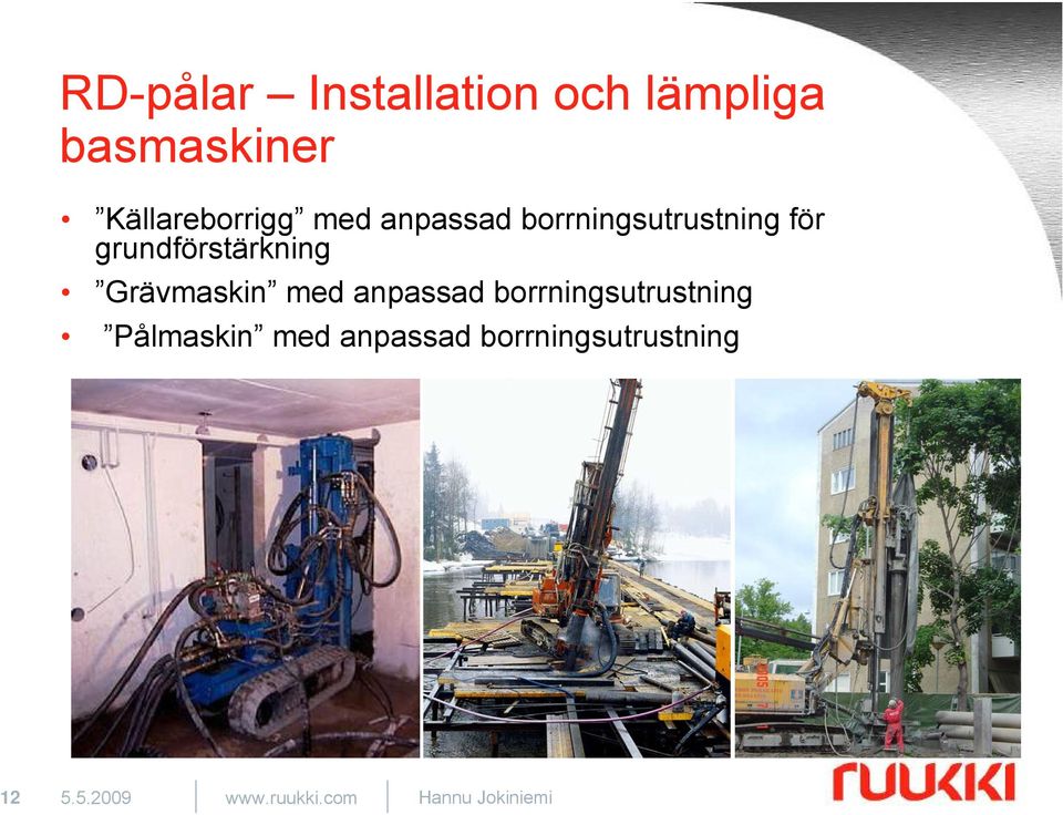 Grävmaskin med anpassad borrningsutrustning Pålmaskin med