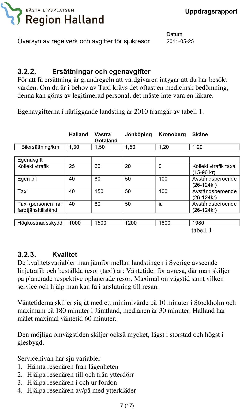 Egenavgifterna i närliggande landsting år 2010 framgår av tabell 1.