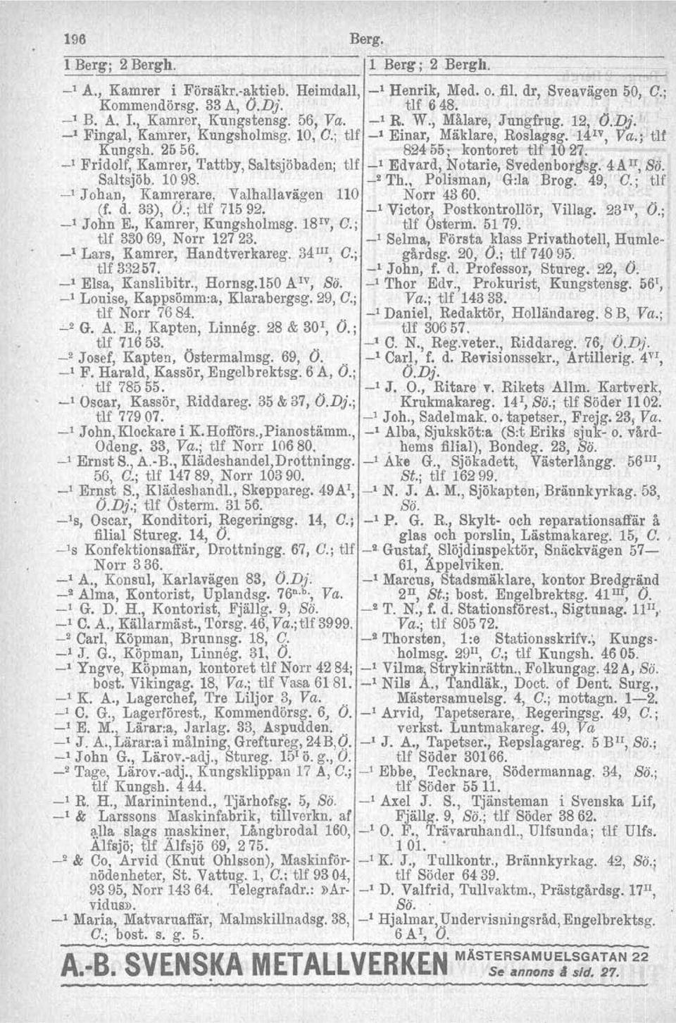 _1 Fridolf, Kamrer, Tattby, Saltsjöbaden; tlf _1 Edvard, Notarie, Svederiborgsg. 4A II, Sö. Saltsjöb. 1098. _2 'I'h., Polisman, G:la. Brog. 49, O.