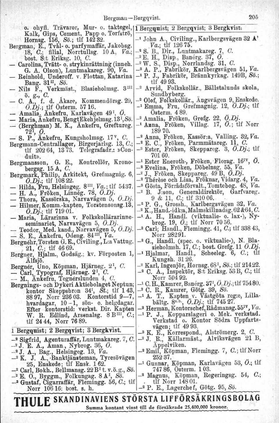 , Disp. Banerg. 37, O. _ Carolina, Tvätt- o. strykinrättning (inneh. _2 W. S., Disp., Norrlandsg. 31, C. G. A. Olson), Luntmakareg. 90, Va. _3 A. P., Fabrikör, Karlbergsvägen 51, Va.