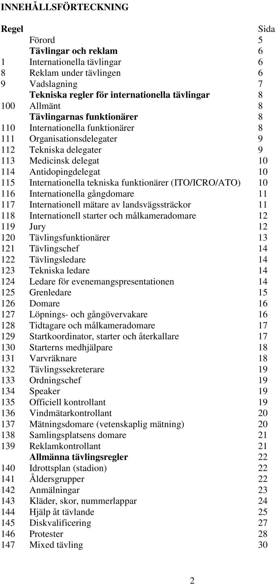 funktionärer (ITO/ICRO/ATO) 10 116 Internationella gångdomare 11 117 Internationell mätare av landsvägssträckor 11 118 Internationell starter och målkameradomare 12 119 Jury 12 120