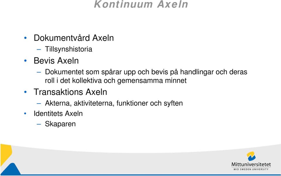 i det kollektiva och gemensamma minnet Transaktions Axeln