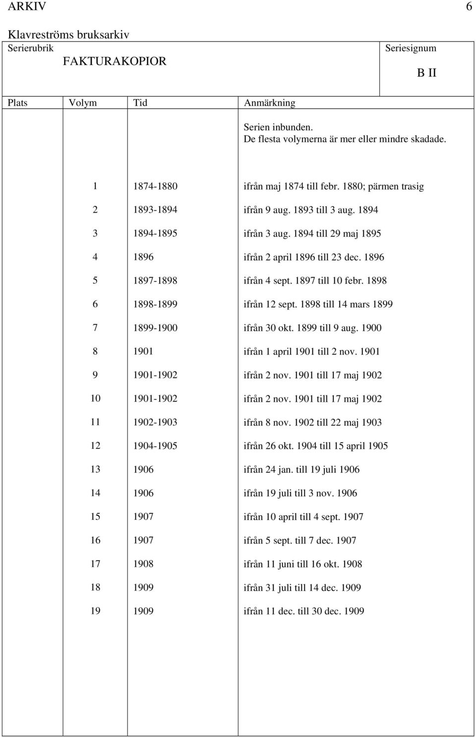 89 till aug. 894 ifrån aug. 894 till 9 maj 895 ifrån april 896 till dec. 896 ifrån 4 sept. 897 till 0 febr. 898 ifrån sept. 898 till 4 mars 899 ifrån 0 okt. 899 till 9 aug.