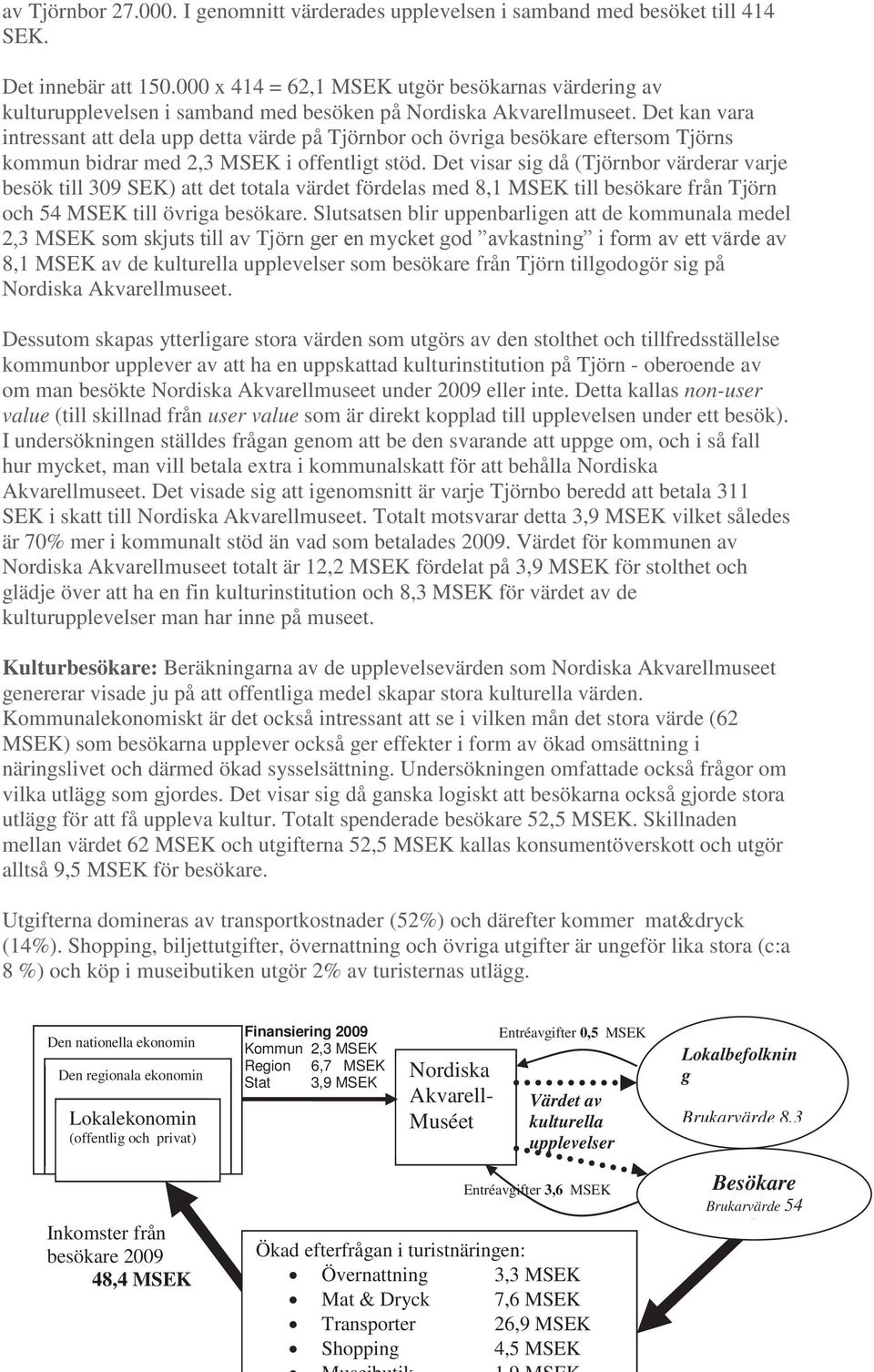 Det kan vara intressant att dela upp detta värde på Tjörnbor och övriga besökare eftersom Tjörns kommun bidrar med 2,3 MSEK i offentligt stöd.